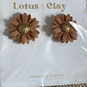 Lotus Clay earrings daisy stud back handmade New